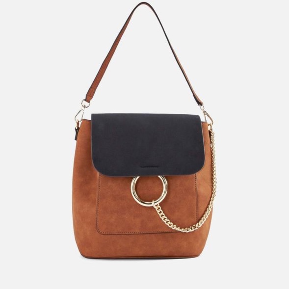Black and Tan suede bag with gold details